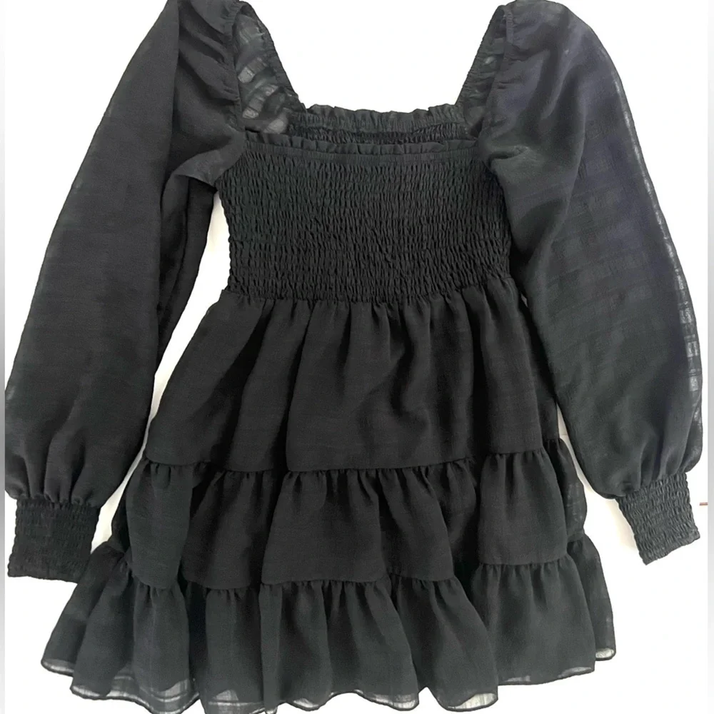 Urban Outfitters Black Long Puff Sleeve Mini Dress Size Small Petite - Picture 6 of 8